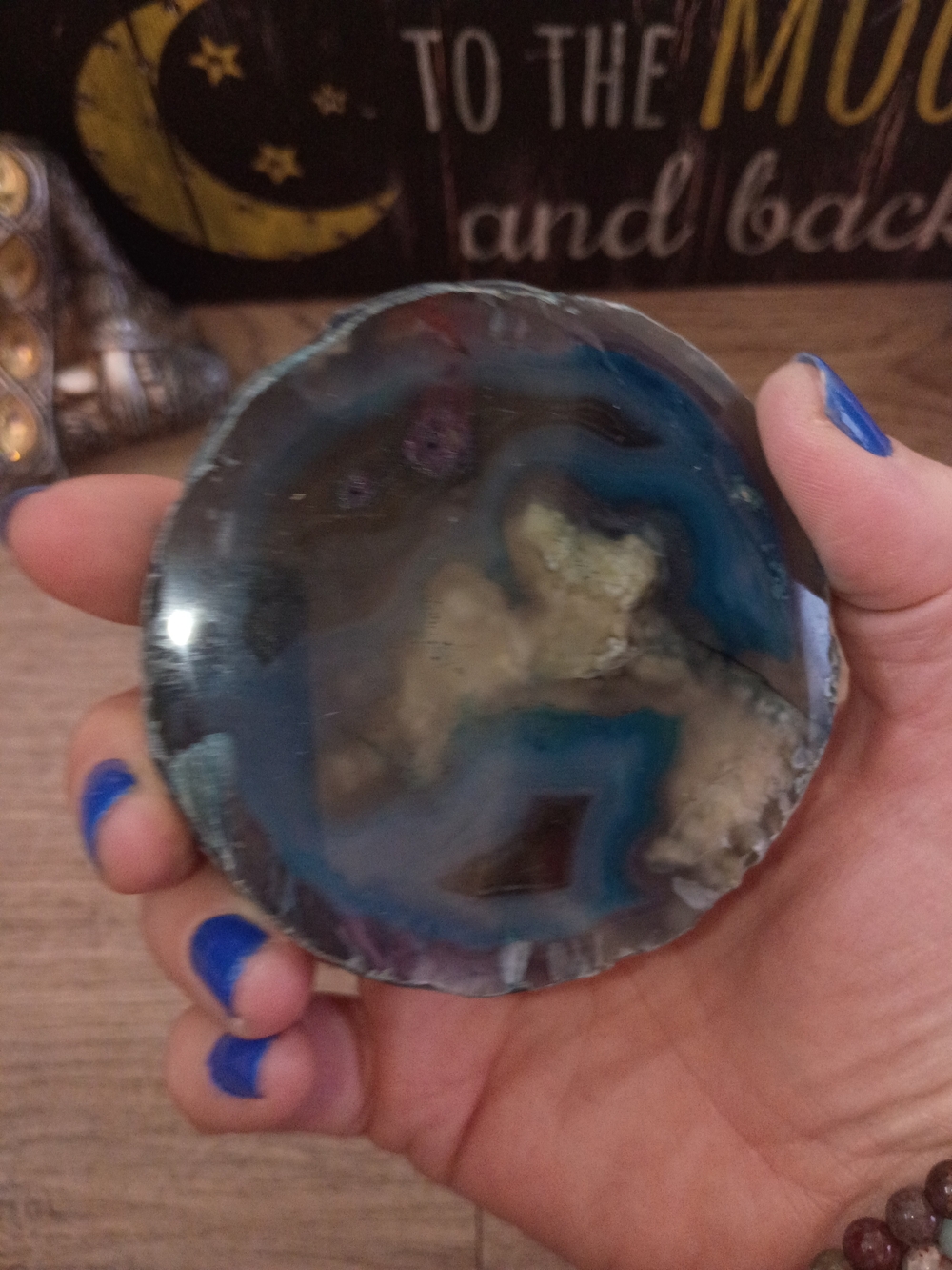 Blue Agate Geode From Brazil Decorative Accent - Picture 3 of 9